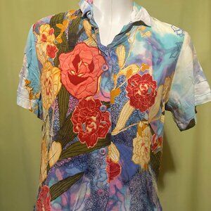 Vintage Jams World Women's Floral Hawaiian Shirt Size XS Rayon
